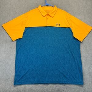 Under Armour The Playoff Polo Shirt Men's 2XL Gold Blue Colorblock Short Sleeve